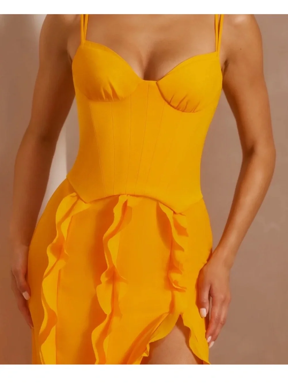 Oh Polly Orange Ruffle High-Slit Maxi Dress - Elegant Evening Gown - Picture 4 of 4